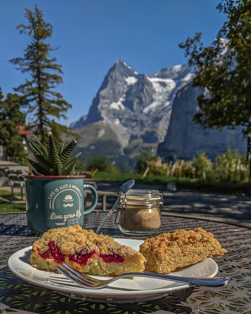 Plum crumble and a traditional Swiss flapjack.