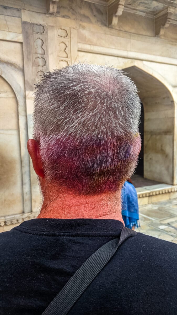 Holi color stained hair