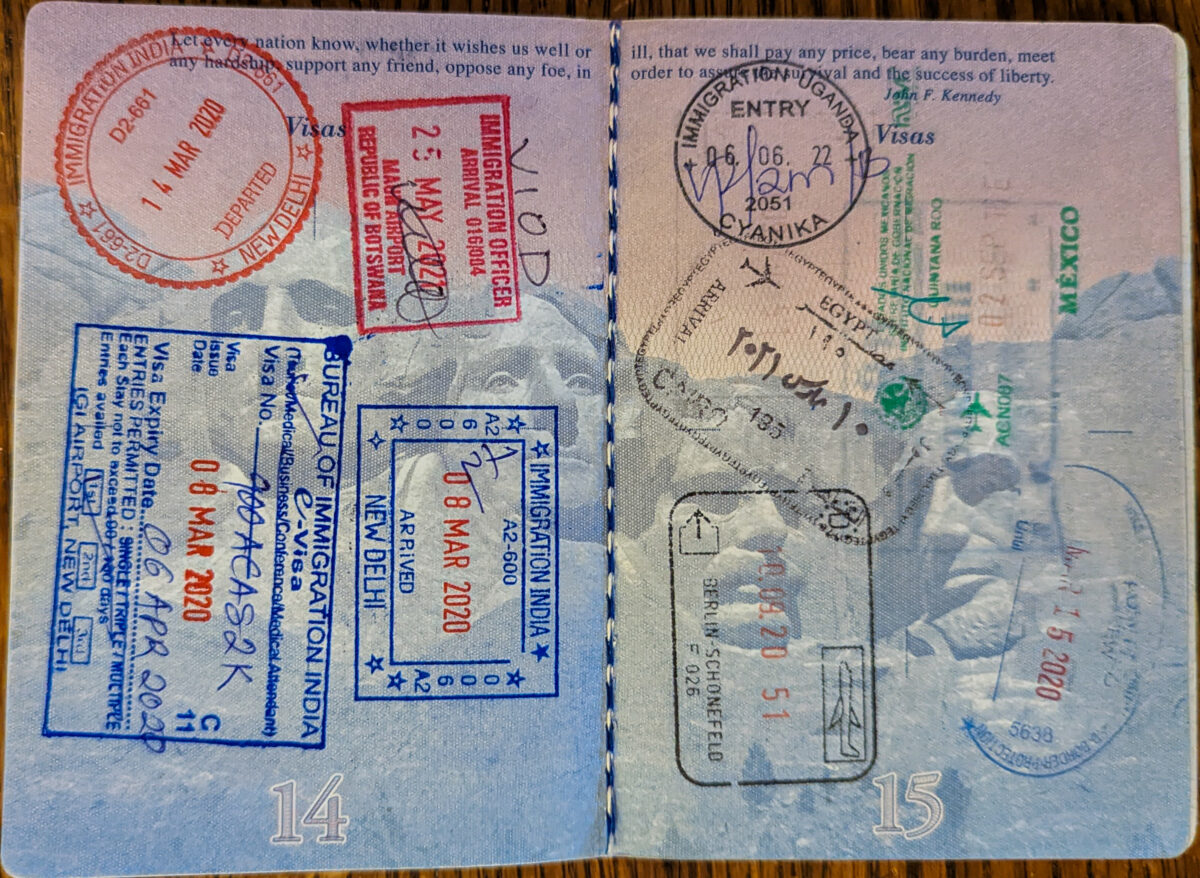 Passport stamps.