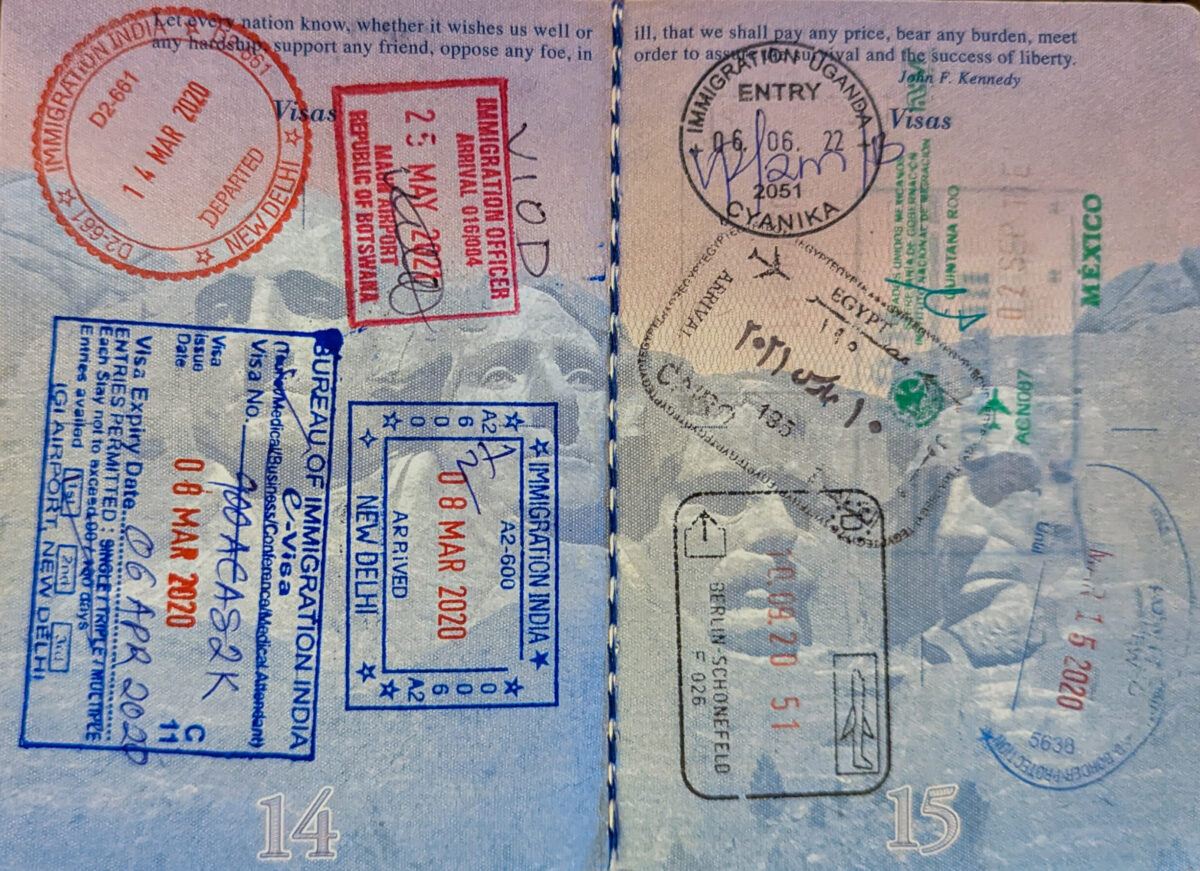 Passport stamps.