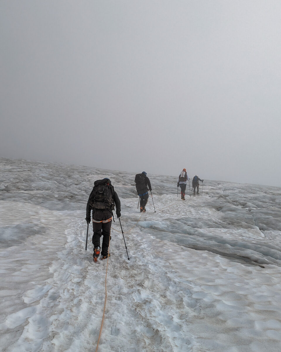Glacier travel whlie climbing Mount Baker