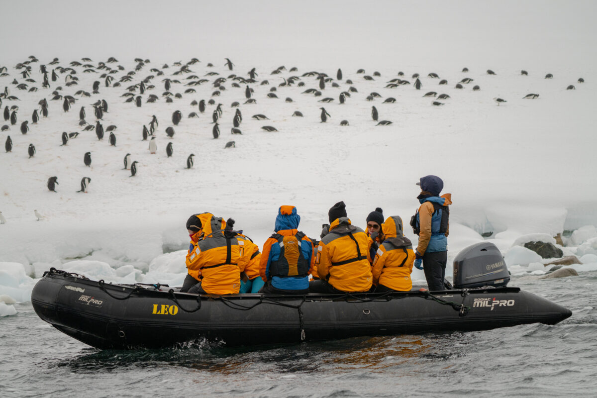 Zodiac ride while visiting Antarctica on a budget.