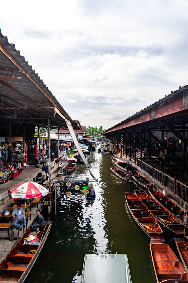 Thaliand Floating Market Damnoen Saduak seen from above.