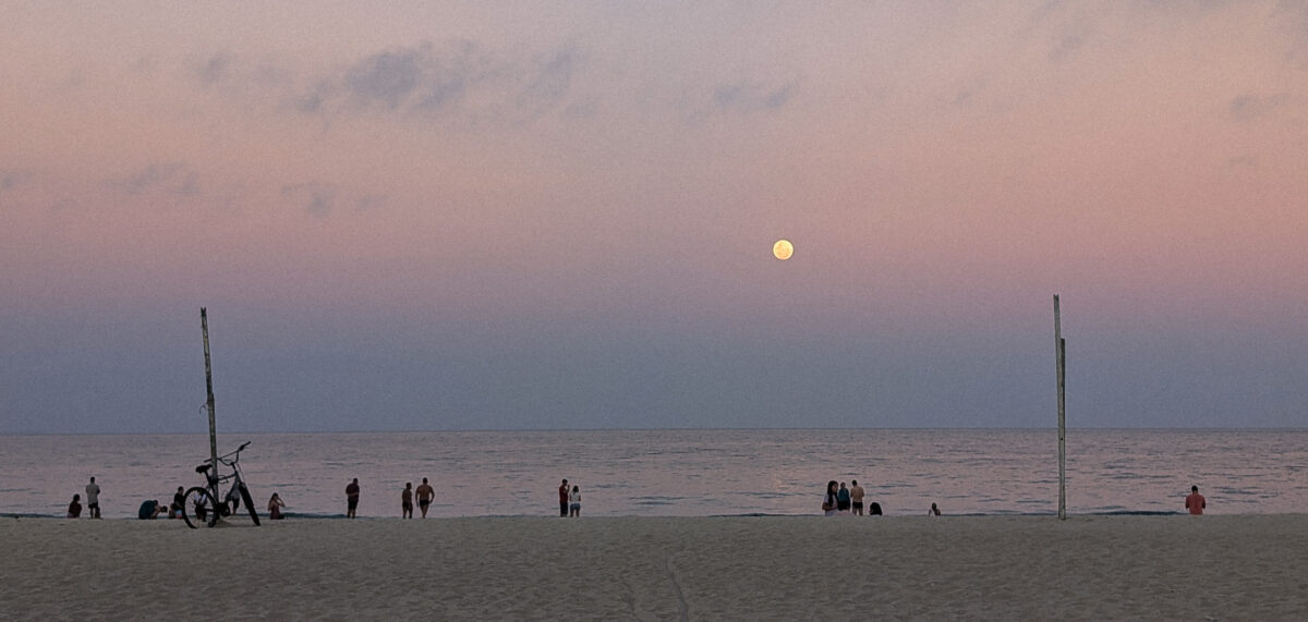 Copacabana beach at sunset.